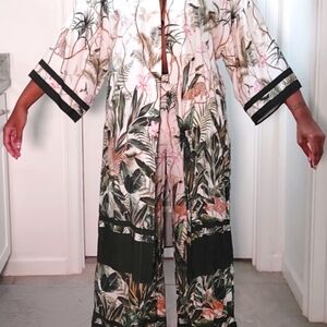 Floral Print High Waist Pants With Kimono
